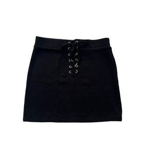 Forever 21 Womens Small Black Knit Crisscross Detail Cotton-Polyester Mini Skirt